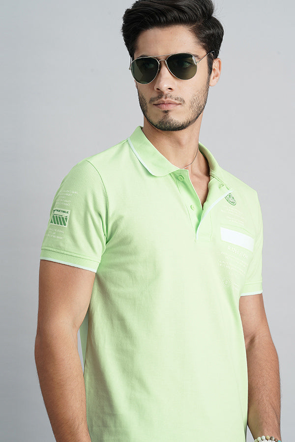 Aptina Green Half Sleeve Pique Polo Tee (Polo Neck H/Slv Slim)