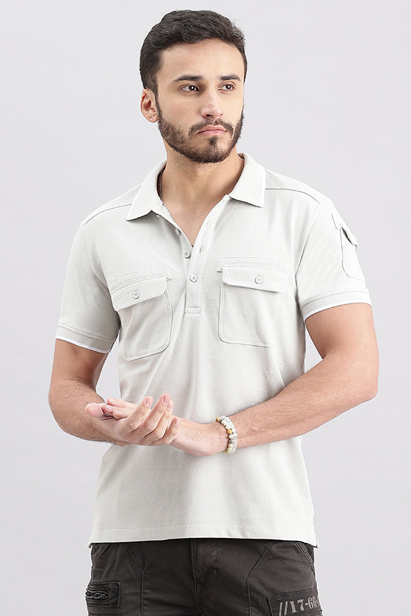 White Half Sleeve Pique Polo Tee (Polo Neck H/Slv Slim)