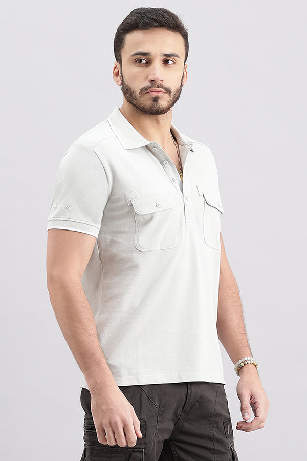 White Half Sleeve Pique Polo Tee (Polo Neck H/Slv Slim)