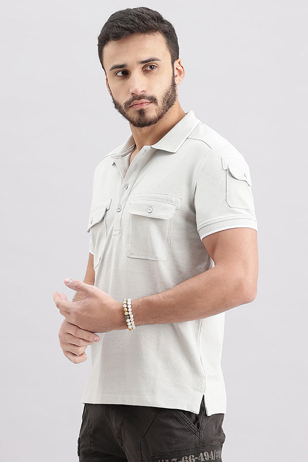 White Half Sleeve Pique Polo Tee (Polo Neck H/Slv Slim)