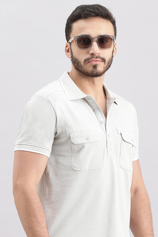 White Half Sleeve Pique Polo Tee (Polo Neck H/Slv Slim)