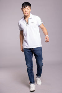 White Half Sleeves Pique Polo Tee