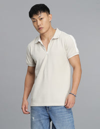Light Beige Half Sleeves Pique Polo Tee