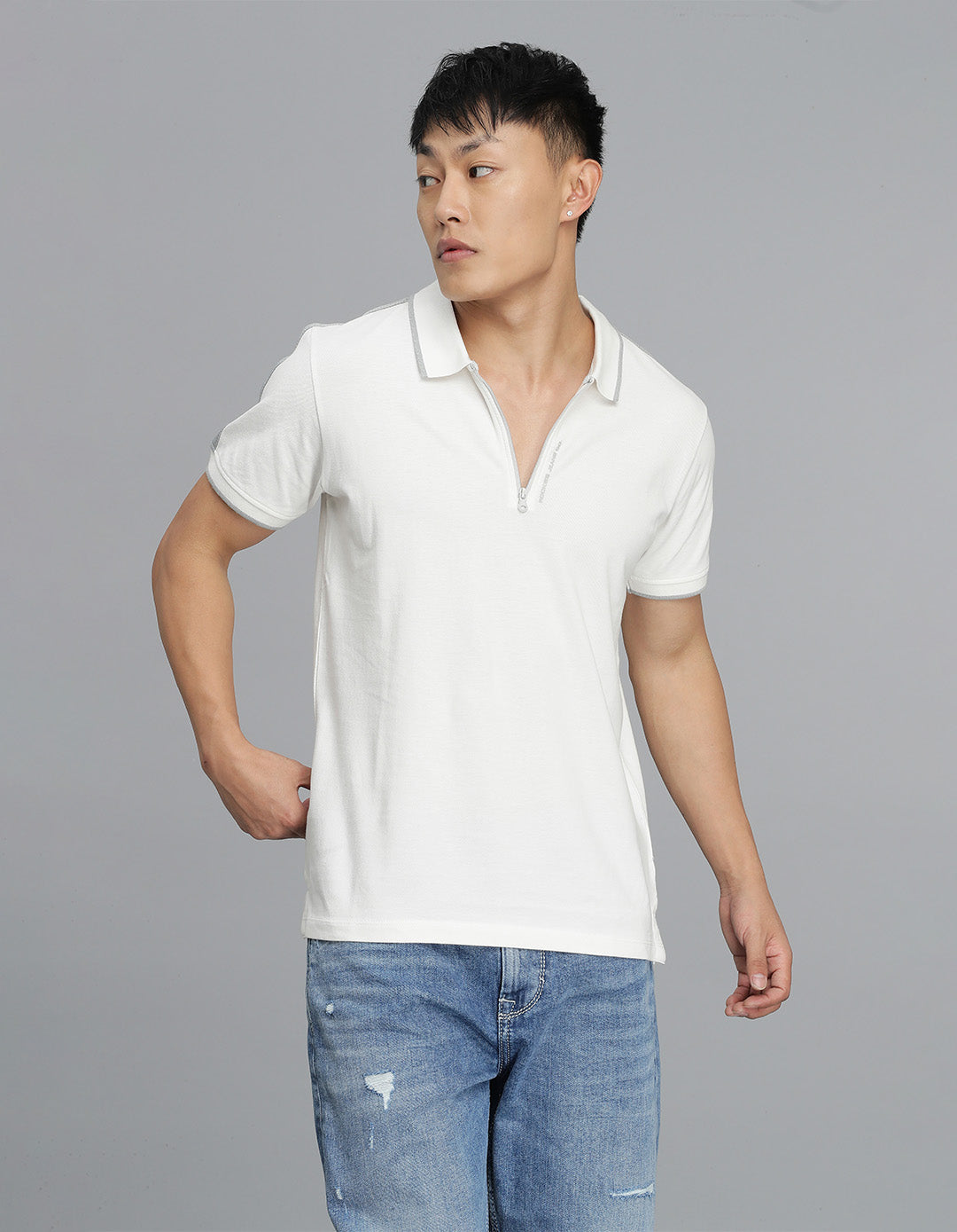 Off White Half Sleeves Pique Polo Tee