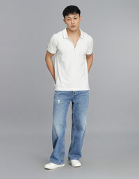 Off White Half Sleeves Pique Polo Tee