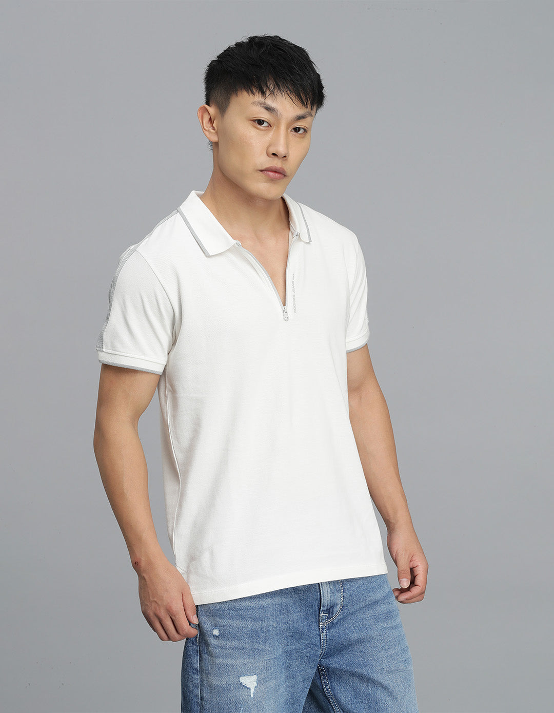 Off White Half Sleeves Pique Polo Tee