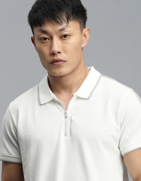 Off White Half Sleeves Pique Polo Tee