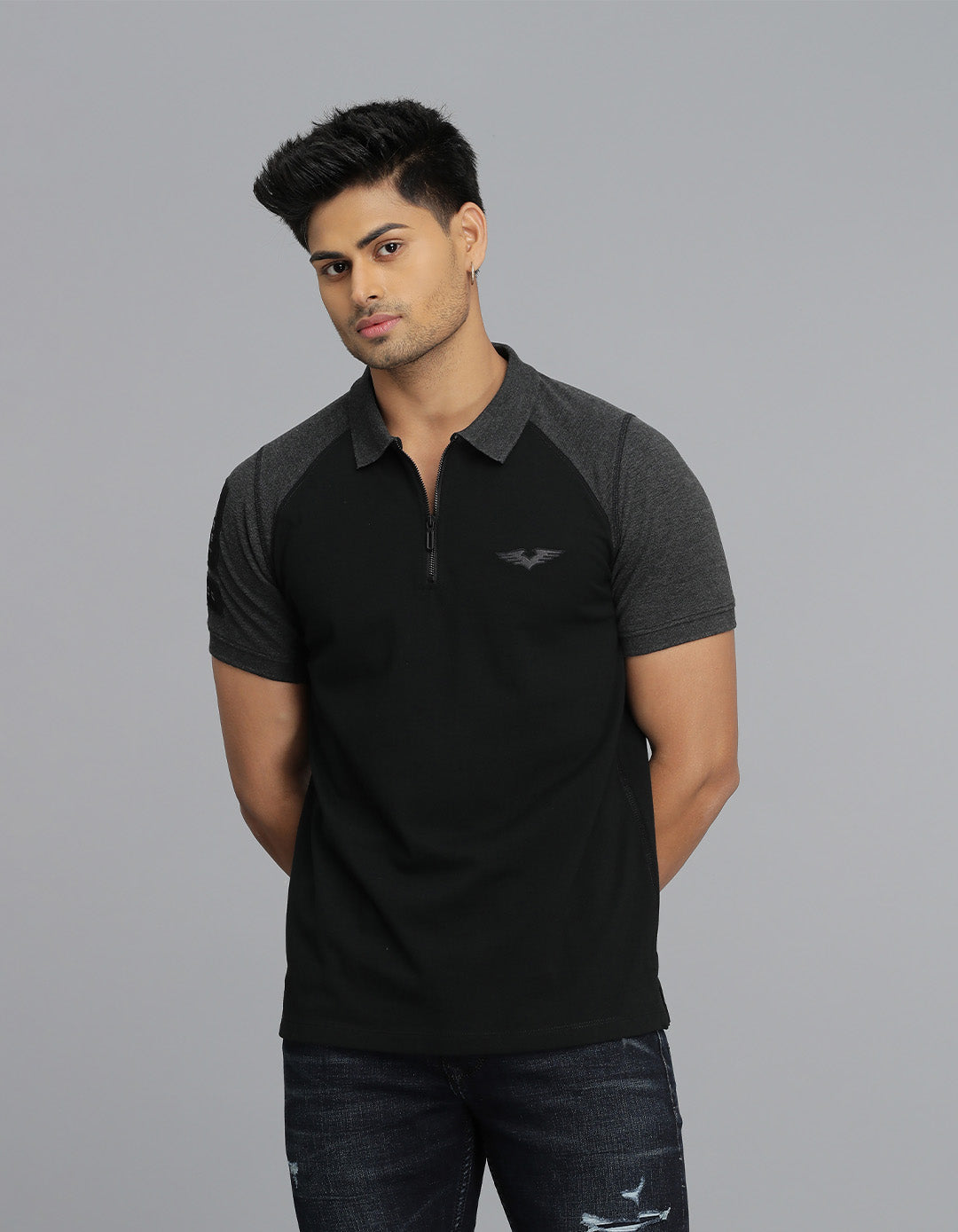 Black Half Sleeves Pique Polo Tee