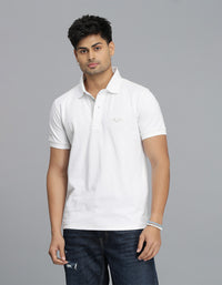 White Half Sleeves Pique Polo Tee