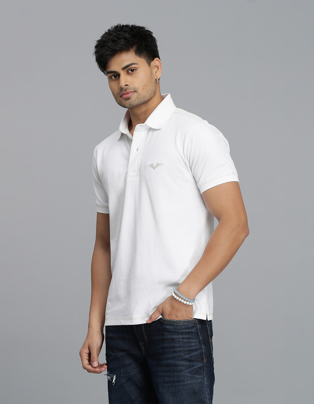 White Half Sleeves Pique Polo Tee