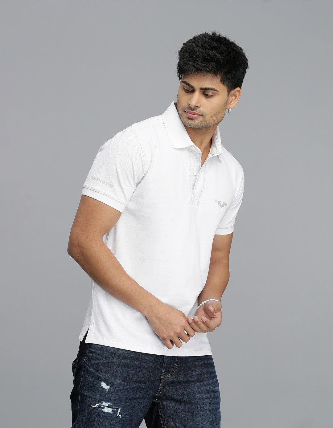 White Half Sleeves Pique Polo Tee
