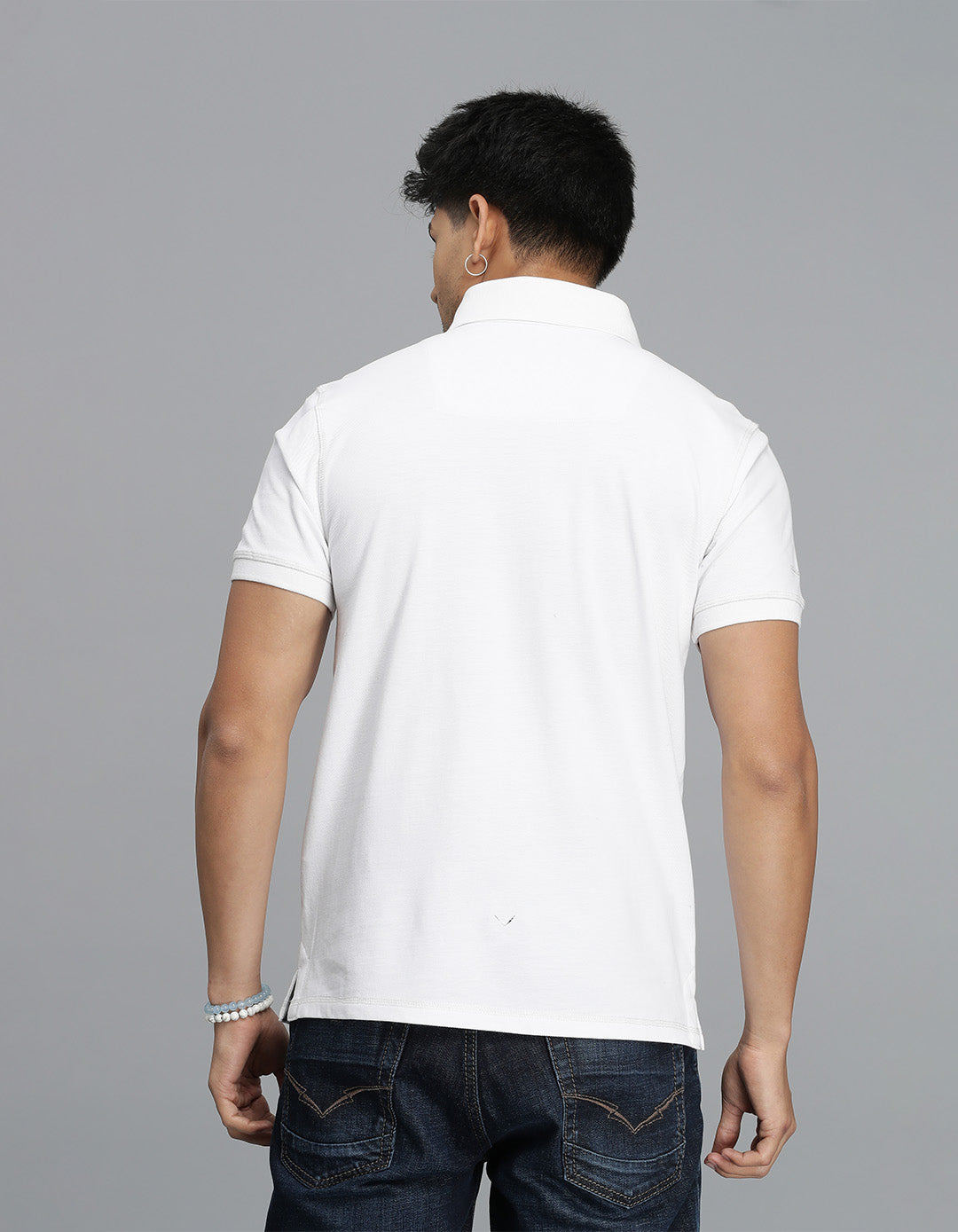White Half Sleeves Pique Polo Tee