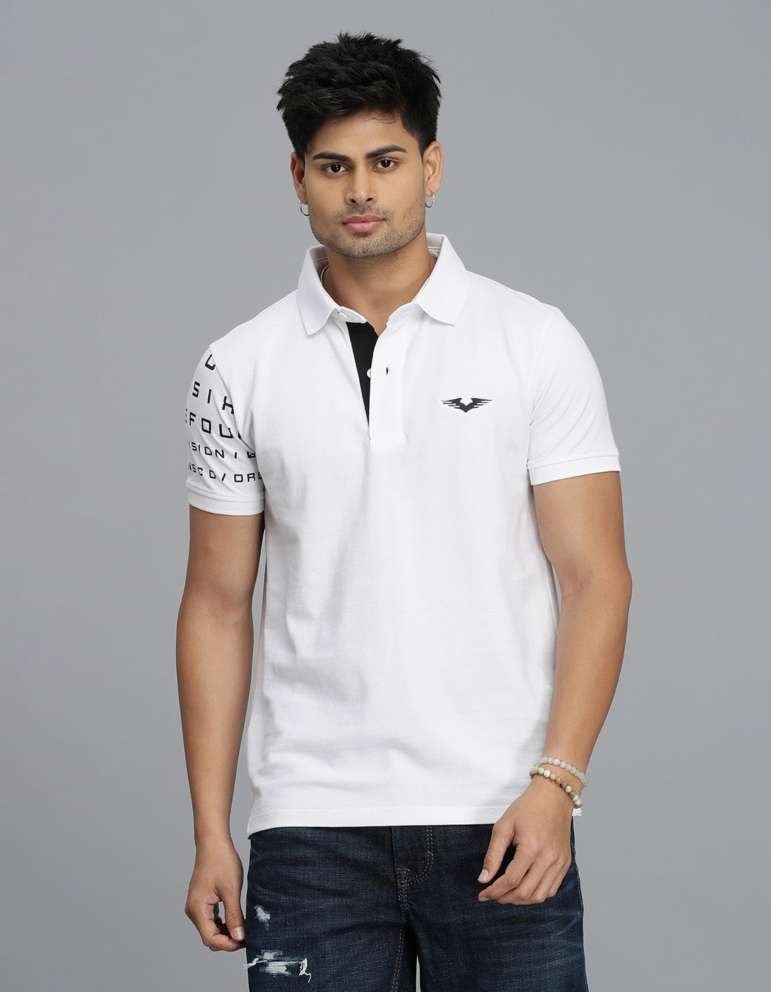 White Half Sleeves Pique Polo Tee
