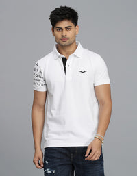 White Half Sleeves Pique Polo Tee