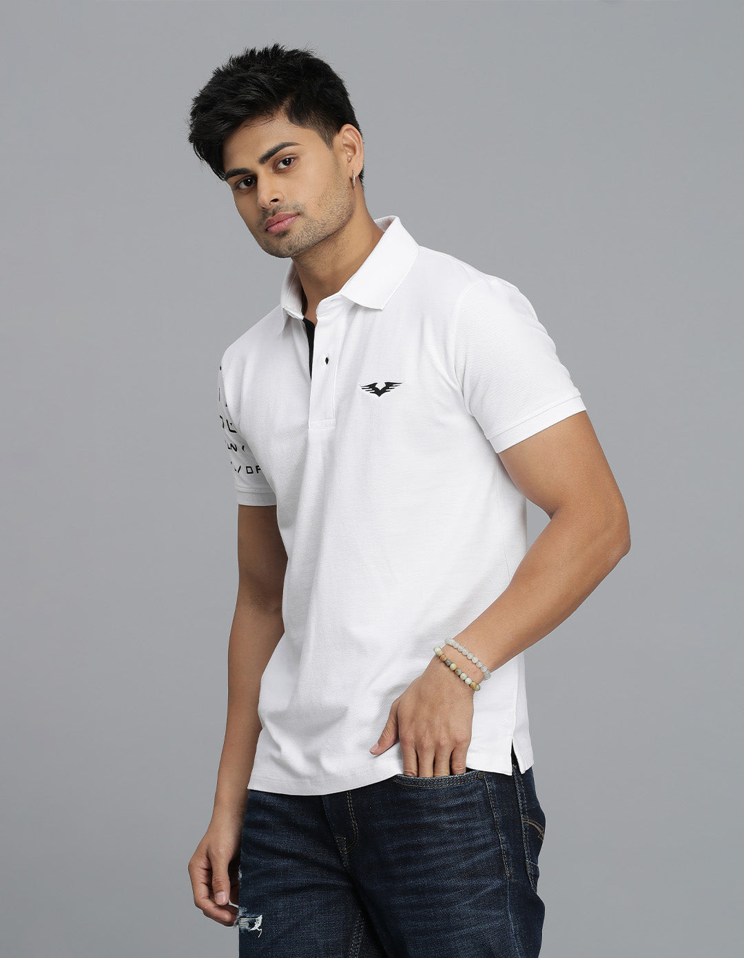 White Half Sleeves Pique Polo Tee