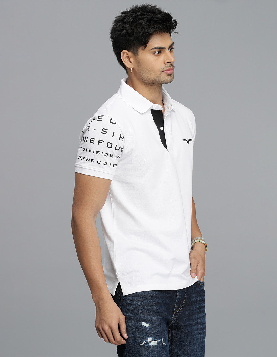White Half Sleeves Pique Polo Tee