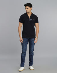 Navy Half Sleeves Pique Polo Tee