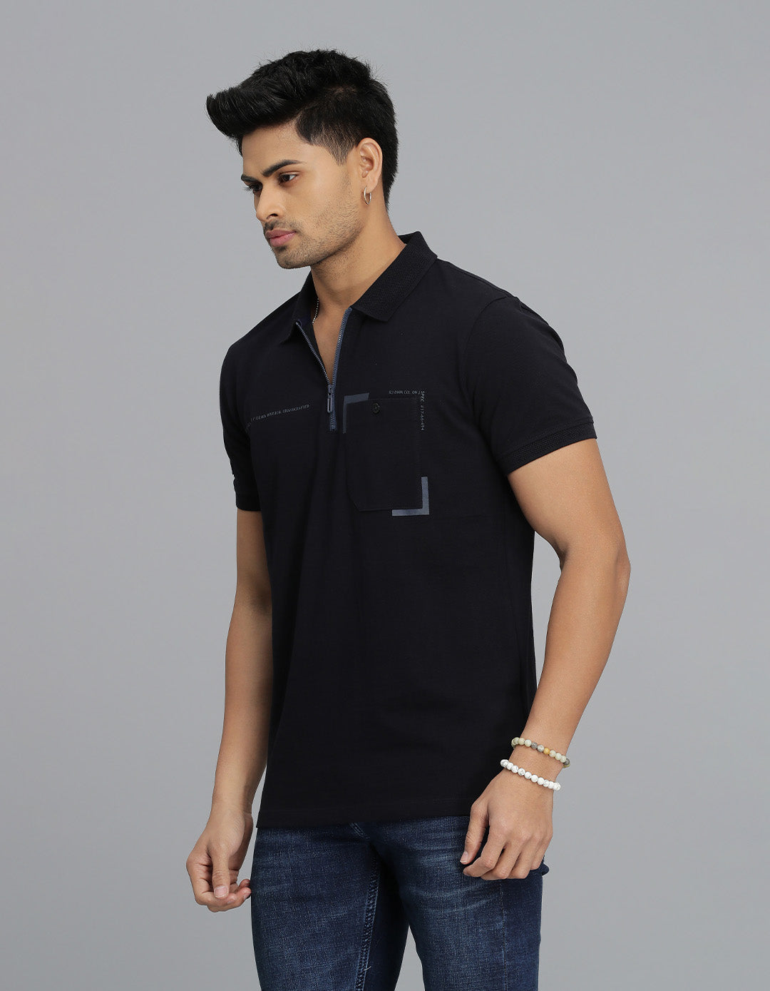Navy Half Sleeves Pique Polo Tee