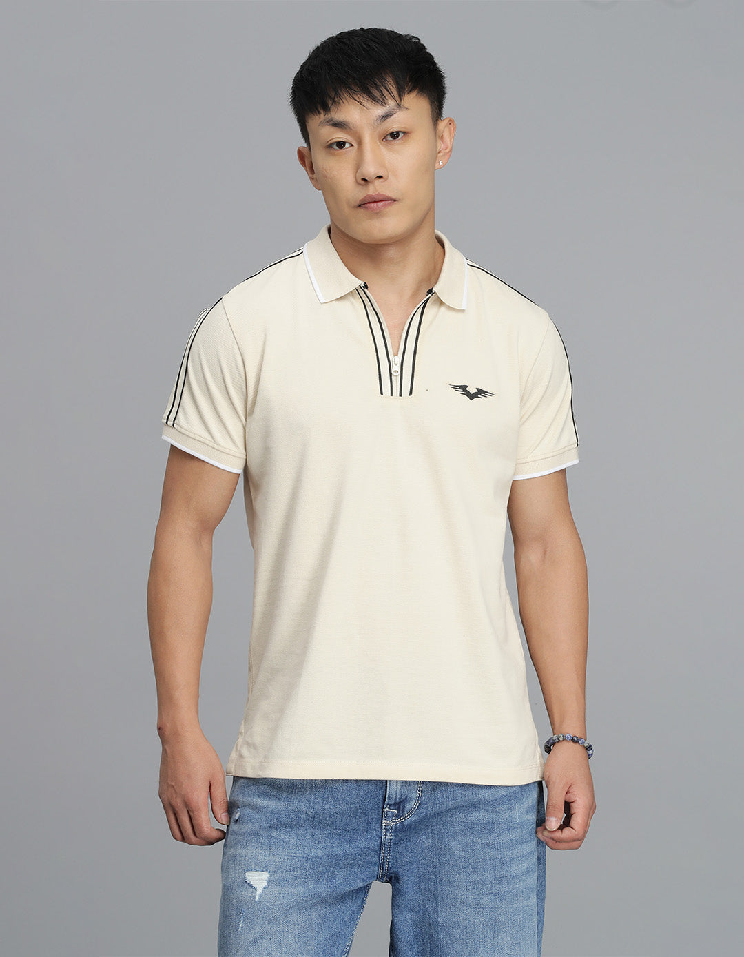 Cream Half Sleeves Pique Polo Tee