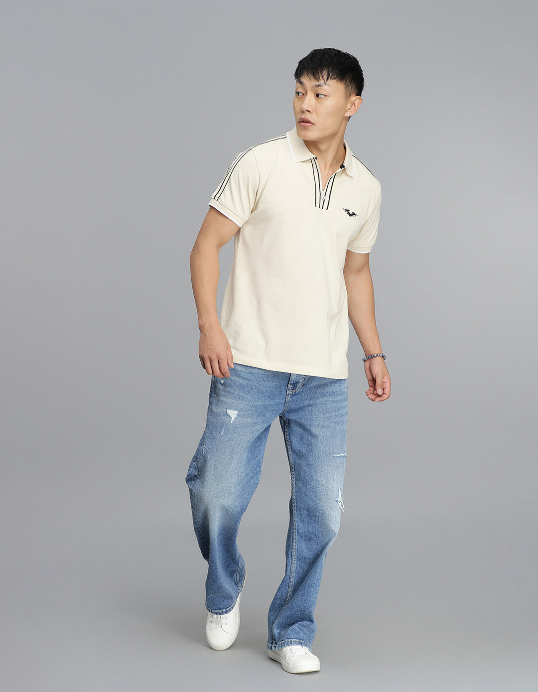 Cream Half Sleeves Pique Polo Tee