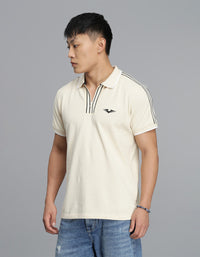 Cream Half Sleeves Pique Polo Tee