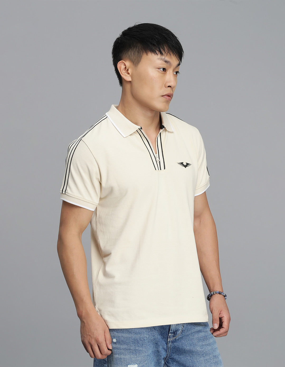 Cream Half Sleeves Pique Polo Tee