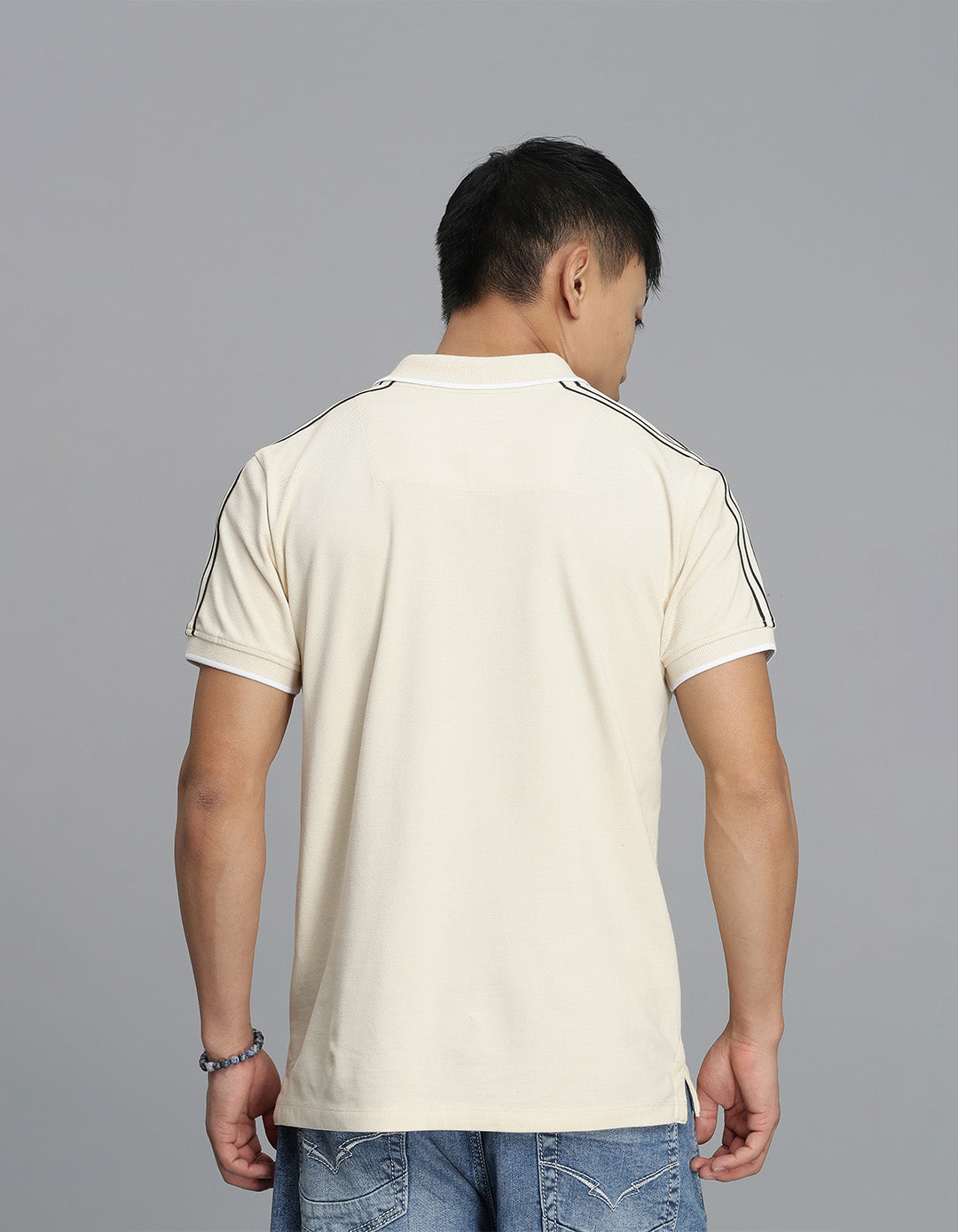 Cream Half Sleeves Pique Polo Tee