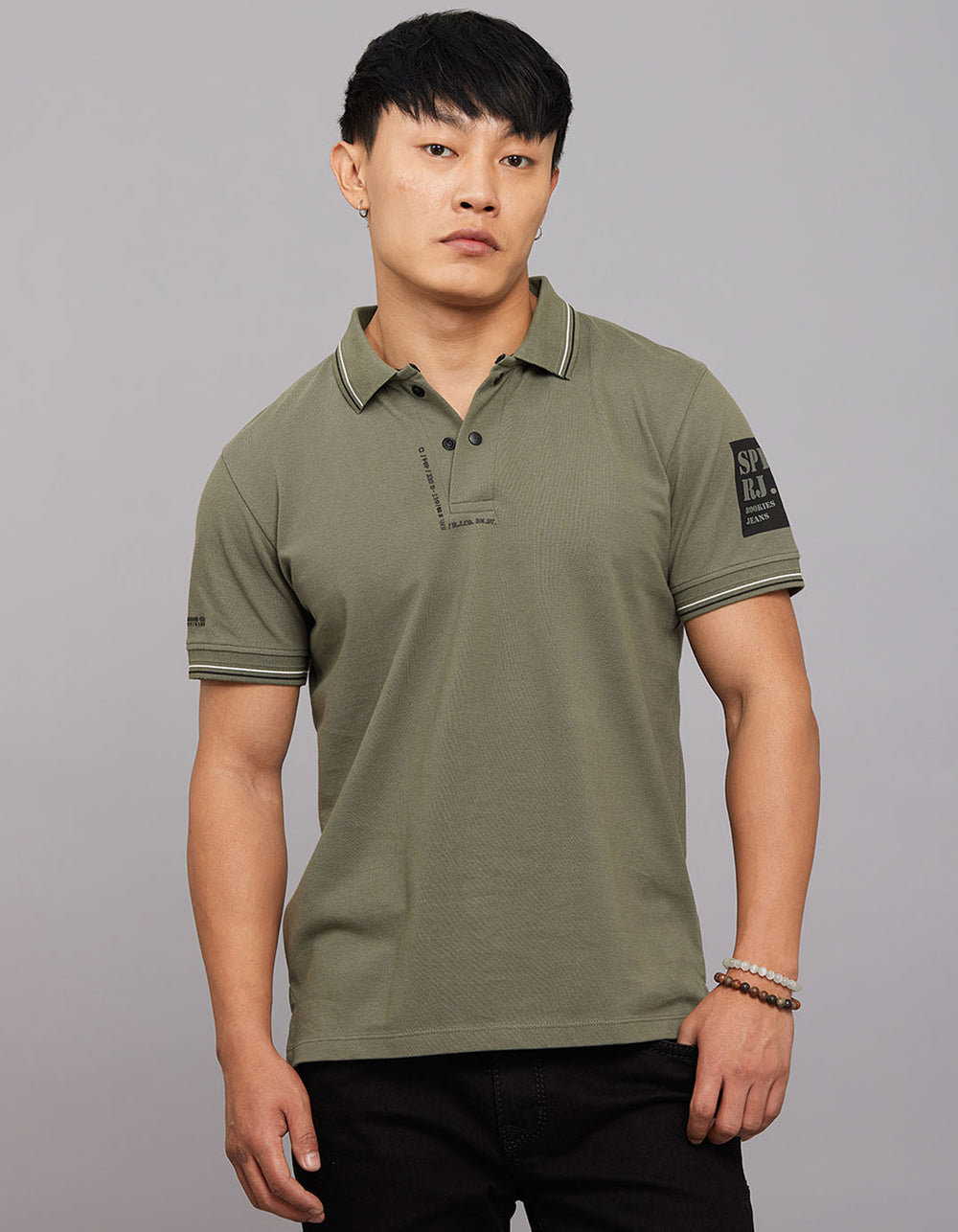 Light Olive Half Sleeves Pique Polo Tee