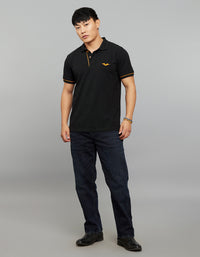 Black Half Sleeves Pique Polo Tee