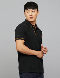 Black Half Sleeves Pique Polo Tee
