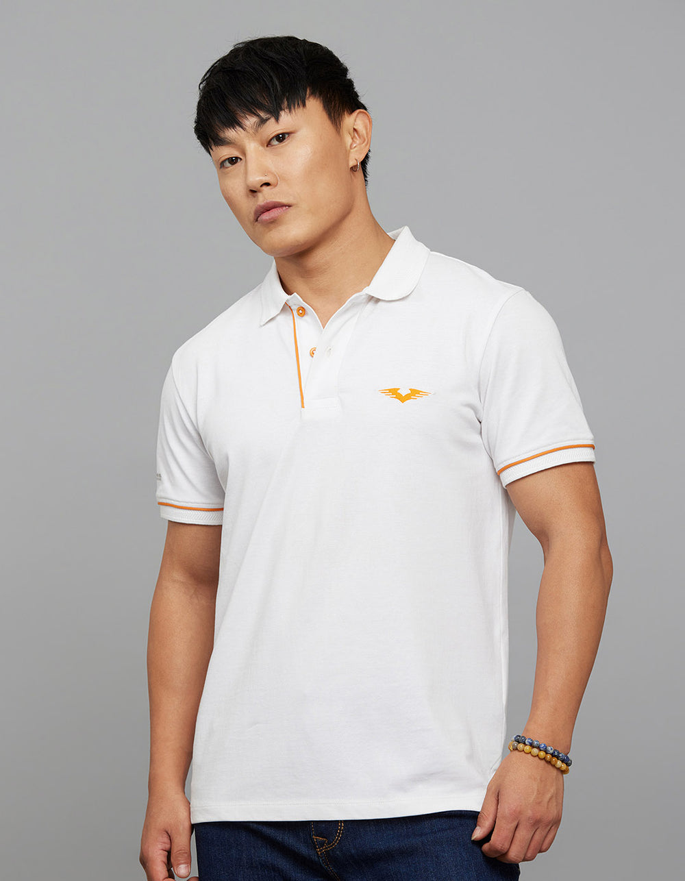White Half Sleeves Pique Polo Tee