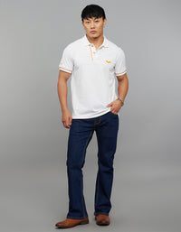 White Half Sleeves Pique Polo Tee