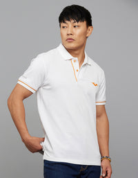 White Half Sleeves Pique Polo Tee