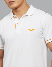 White Half Sleeves Pique Polo Tee