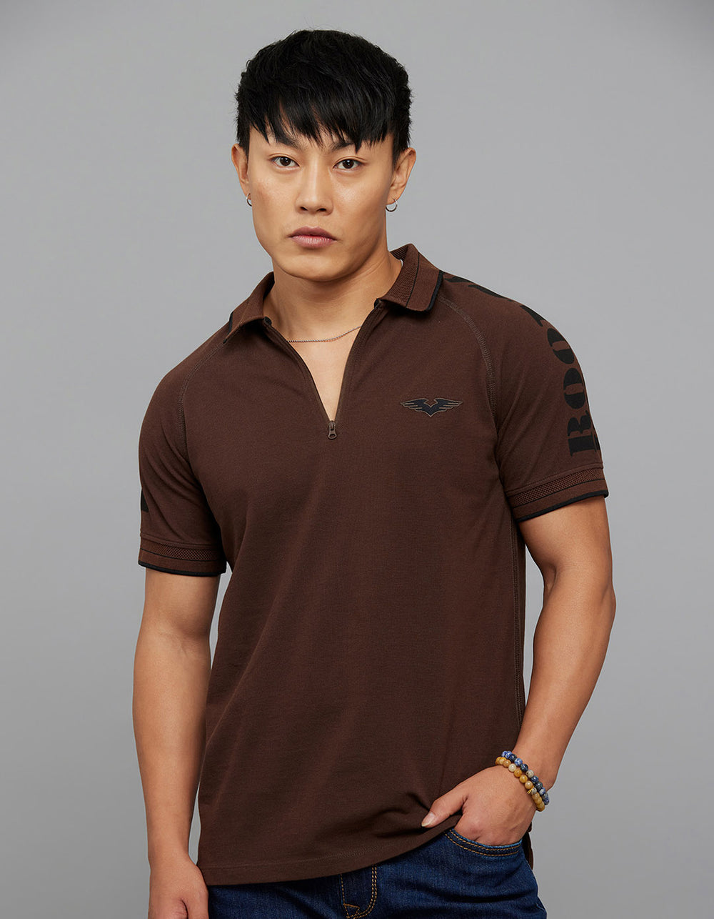 Dark Coffee Half Sleeves Pique Polo Tee