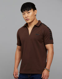 Dark Coffee Half Sleeves Pique Polo Tee