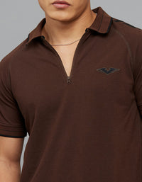 Dark Coffee Half Sleeves Pique Polo Tee