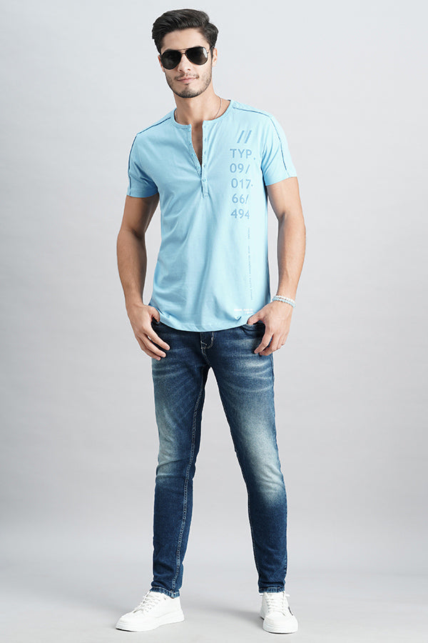 Lt Blue Half Sleeve Henley Neck Tee (Henley Neck H/Slv Slim)