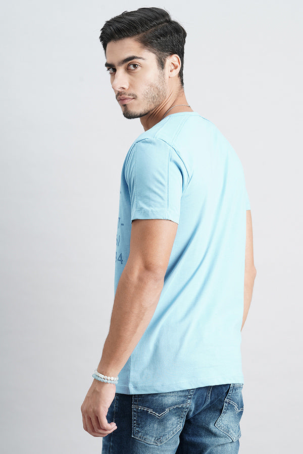 Lt Blue Half Sleeve Henley Neck Tee (Henley Neck H/Slv Slim)