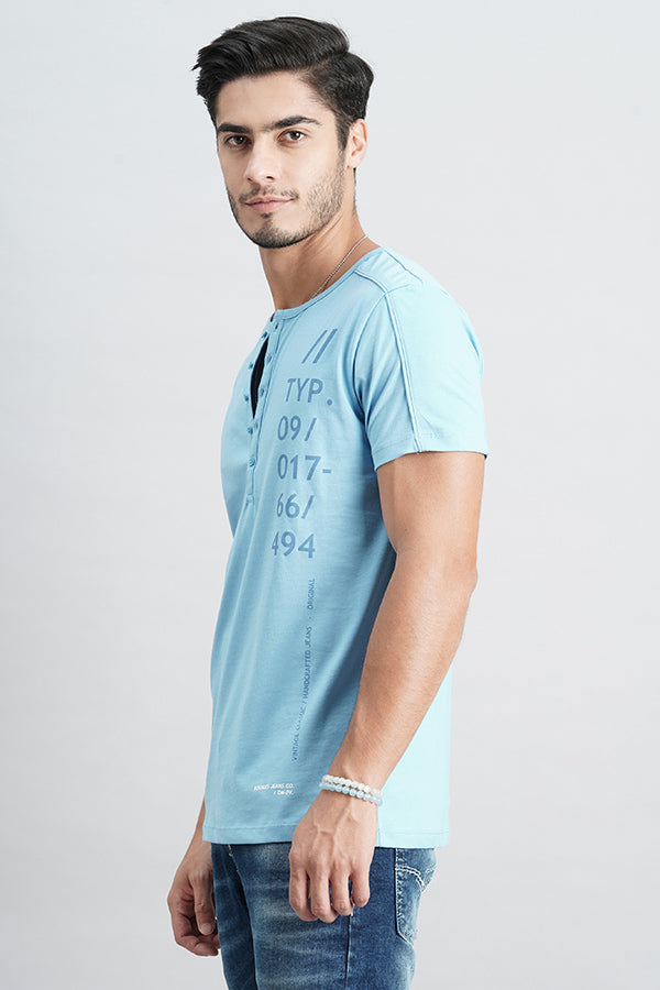 Lt Blue Half Sleeve Henley Neck Tee (Henley Neck H/Slv Slim)