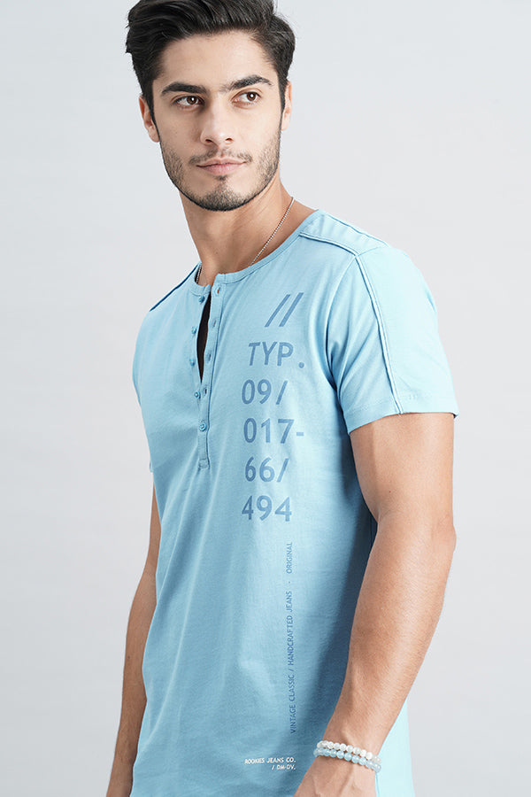 Lt Blue Half Sleeve Henley Neck Tee (Henley Neck H/Slv Slim)