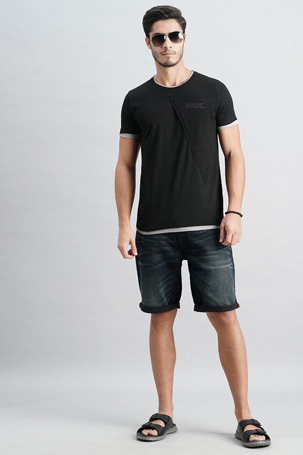 Jet Balck Half Sleeve Round Neck Tee (R Neck H/Slv Slim)