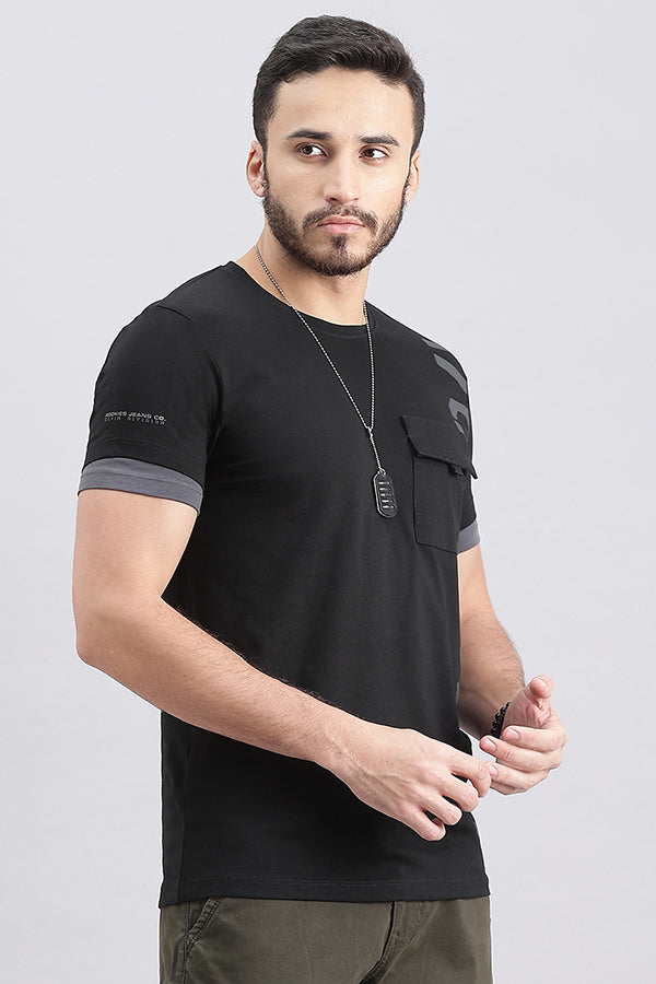 Jet Black Half Sleeve Round Neck Tee (R Neck H/Slv Slim)