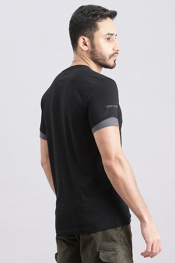 Jet Black Half Sleeve Round Neck Tee (R Neck H/Slv Slim)