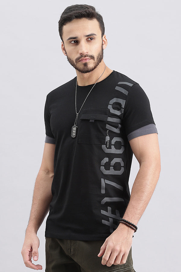 Jet Black Half Sleeve Round Neck Tee (R Neck H/Slv Slim)