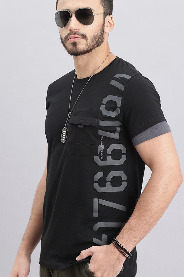 Jet Black Half Sleeve Round Neck Tee (R Neck H/Slv Slim)