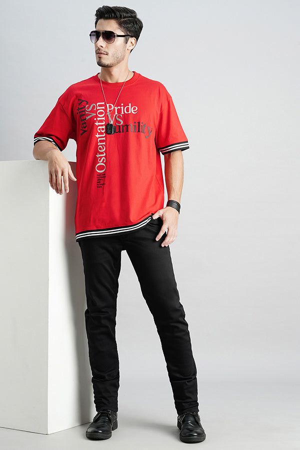 Dk Red Half Sleeve Oversized Tee (Oversized Tee H/Slv Slim)