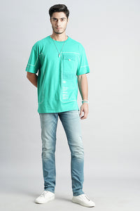 Bright Aqua Half Sleeve Oversized Tee (Oversized Tee H/Slv Slim)