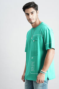 Bright Aqua Half Sleeve Oversized Tee (Oversized Tee H/Slv Slim)