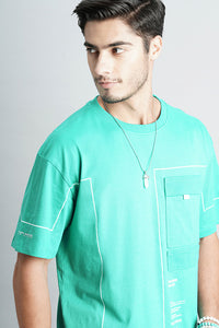 Bright Aqua Half Sleeve Oversized Tee (Oversized Tee H/Slv Slim)